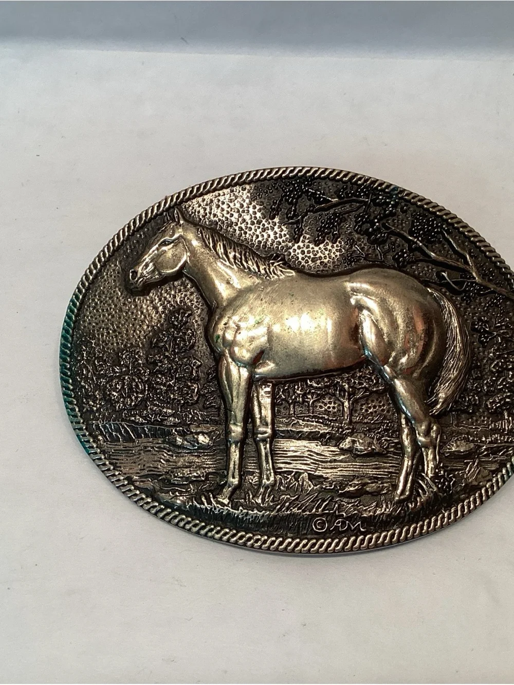 Vintage Solid Brass Quarter Horse Belt Buckle Award Design Medals Oklahoma 4”